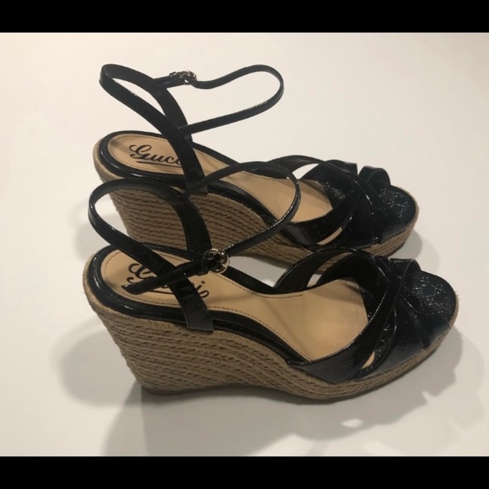 Gucci Black Patent Espadrilles